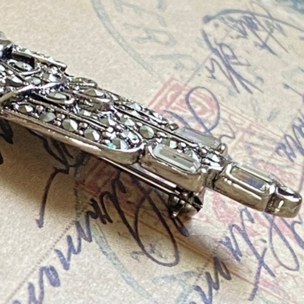VINTAGE Brooch Art Deco Rhinestones Silver - Picture 4 of 6